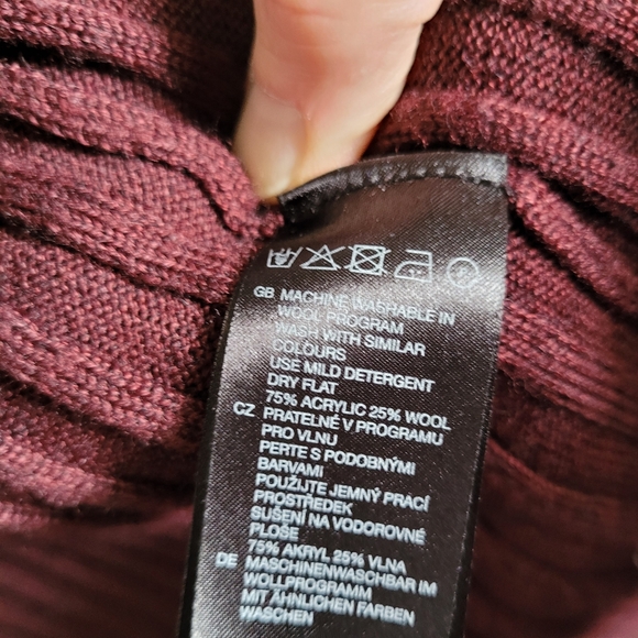 H&M Sz Sm Long Cardigan Sweater Duster Women’s Burgandy Open Front Ribbed Knit - Picture 4 of 11